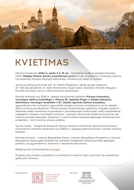 Kvietimas į Statybų Vilniaus baroko ansambliuose tyrimo išvadų pristatymą